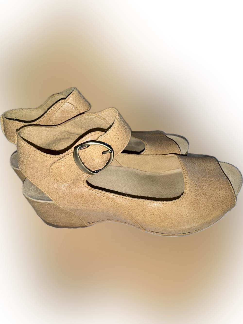 Dansko Sacha Tan Leather Wedge Sandals Size 39 8.5-9